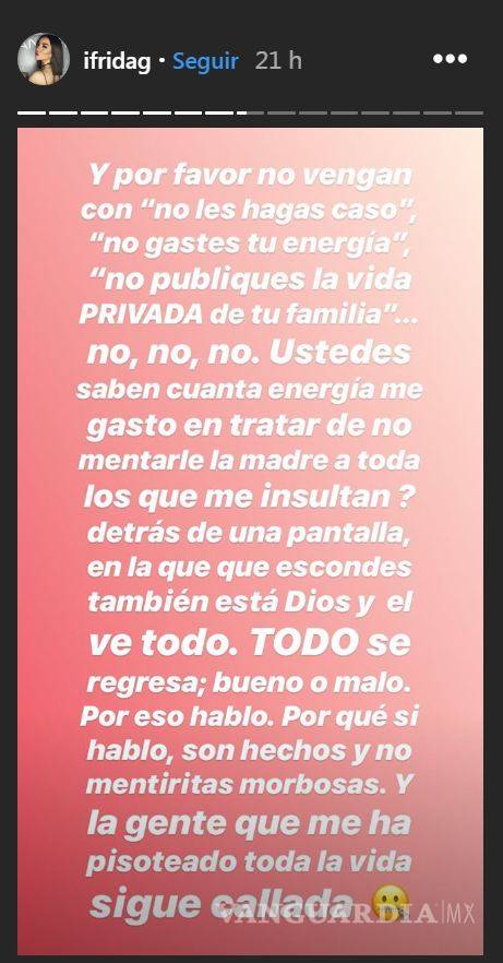 $!'Son unas trepadoras' dice Frida Sofía de la dinastía Pinal, manda mensaje a su abuela
