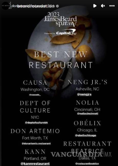 $!‘Don Artemio’ Fort Worth, Texas dentro de los 10 mejores restaurantes nuevos del ‘Premio James Beard 2023’