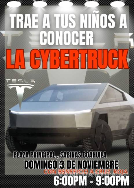 $!Llevarán CyberTruck de Tesla a plaza principal de Sabinas, Coahuila.