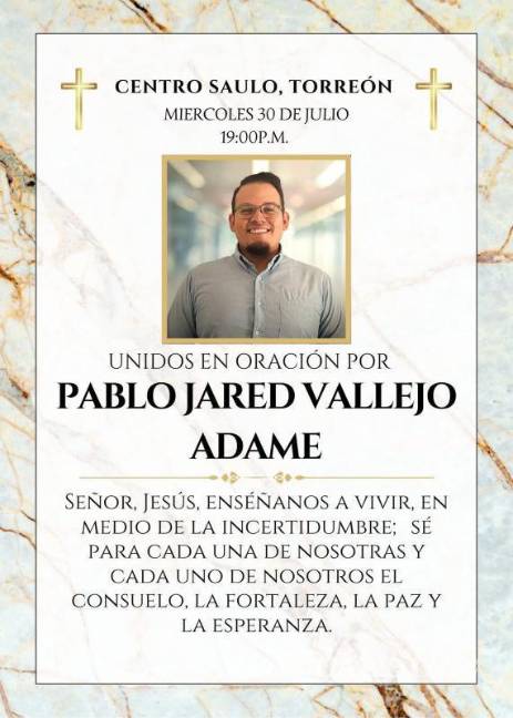 $!La misa en el Centro Saulo de Torreón, convoca a orar por el regreso de Pablo Jared y pedir por la verdad.