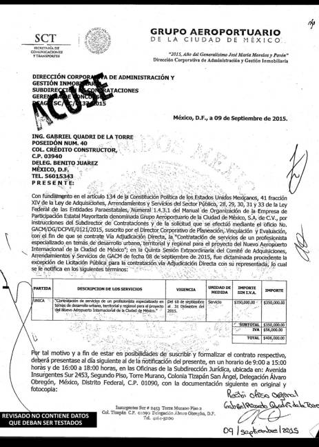 $!SCT otorgó contratos por miles de pesos a Gabriel Quadri por asesorías y acompañamiento inmobiliario en la construcción del Aeropuerto de Texcoco