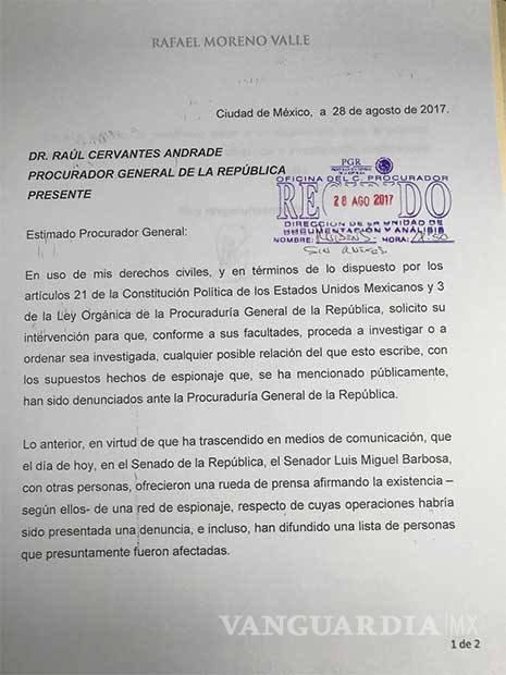 $!Moreno Valle pide a PGR le investigue acusación de espionaje