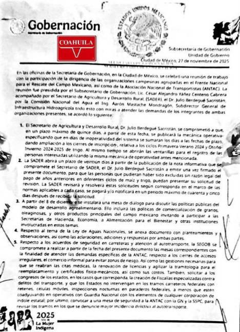 $!La UGRC informó que dará seguimiento puntual a los compromisos establecidos entre autoridades federales y organizaciones del sector.