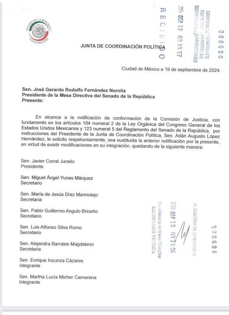 $!Designan secretarías de la Comisión de Justicia del Senado.