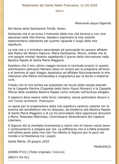 $!Un entierro ‘sencillo, sin decoración particular’: Esto dice el testamento del Papa Francisco