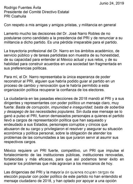 $!&quot;Personajes corruptos y cínicos abusaron de su cargo&quot;: así renuncia Rogelio Montemayor al PRI