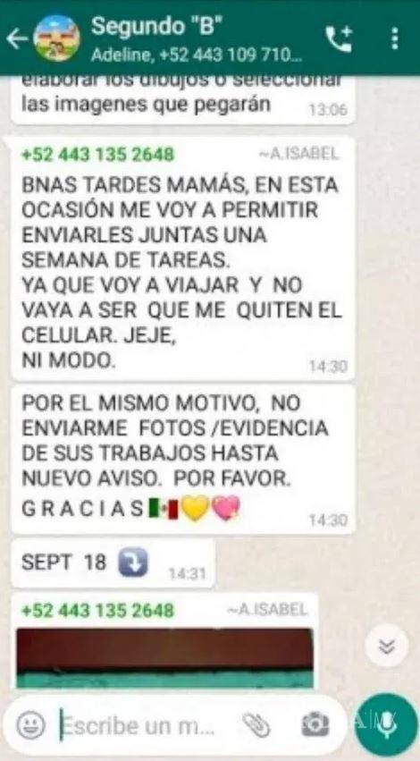 $!Maestra deja tarea a papás, dice que va a 'viajar' y pide que no la molesten