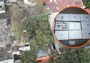 Un dron de la Secretaría de Seguridad de Monterrey ubicó una mochila con computadoras y equipos robados dentro de un terreno baldío en la colonia Talleres.