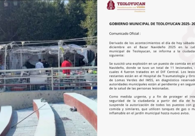 Explosión en Bazar Navideño en el Estado de México deja 11 lesionados