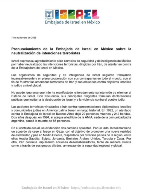 $!Israel agradeció México haber evitado supuesto atentado terrorista iraní contra embajadora