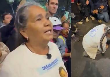 A unas horas de la inauguración del Mundial 2026, una madre buscadora se arrodilló frente a un cerco policial para pedir acceso a las inmediaciones del Estadio Ciudad de México.