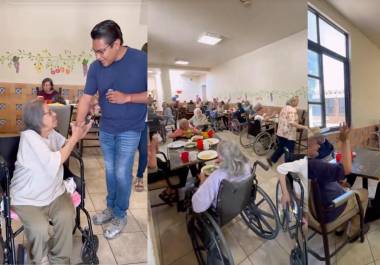 Residentes del asilo recibieron con alegría al ‘Arqui‘ Diego durante su recorrido por las instalaciones.