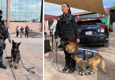 Elementos de la Policía Municipal acompañan a los canes tras el anuncio oficial de su retiro.