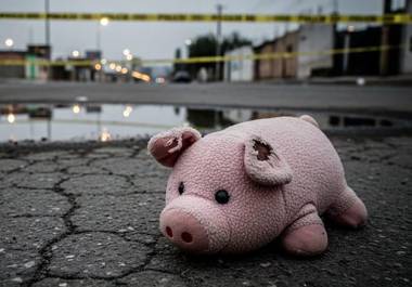 Un cerdito de peluche rosa ha aparecido en cinco escenas de homicidio en Culiacán.