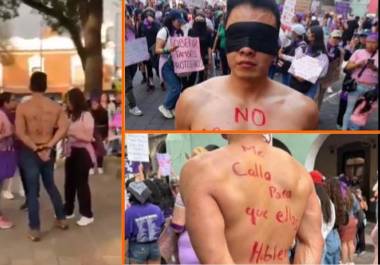 Durante la manifestación del Día Internacional de la Mujer, un hombre que se integró a las marchas en Tlaxcala fue confrontado y exhibido por una mujer como deudor alimentario.
