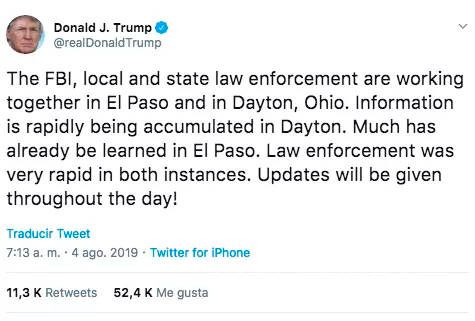 $!Trump causa polémica en Twitter por insensibilidad ante tiroteo en El Paso, Texas