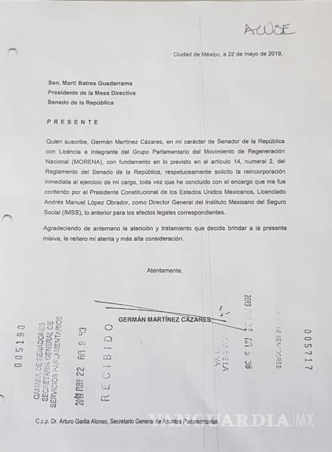 $!Germán Martínez regresa al Senado tras renunciar a la dirección del IMSS