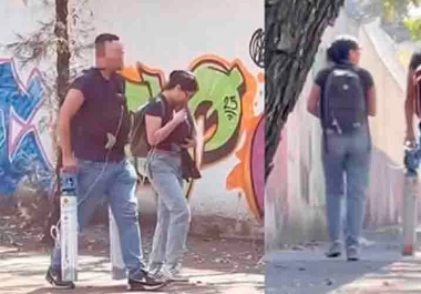 Las imágenes muestran a una joven pareja caminando con sus bebés recién nacidos; sin embargo, pese a la tierna escena, transportan tanques de oxígeno.
