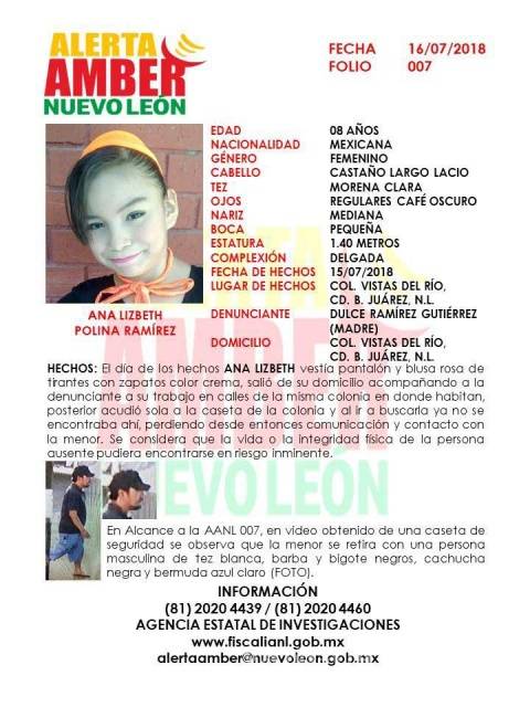 $!Reportan plagio de niña de 8 años en Juárez, NL, y se activa Alerta Amber