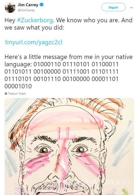 $!Jim Carrey manda al diablo a Zuckerberg... pero en código binario