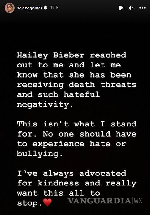 $!Defiende Selena Gomez a Hailey Bieber, suplica a fans paren la violencia y amenazas en contra de la esposa de Justin
