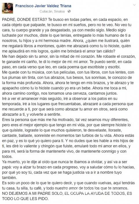 $!'Les diré lo valiente y chingón que fuiste': hijo de Javier Valdez