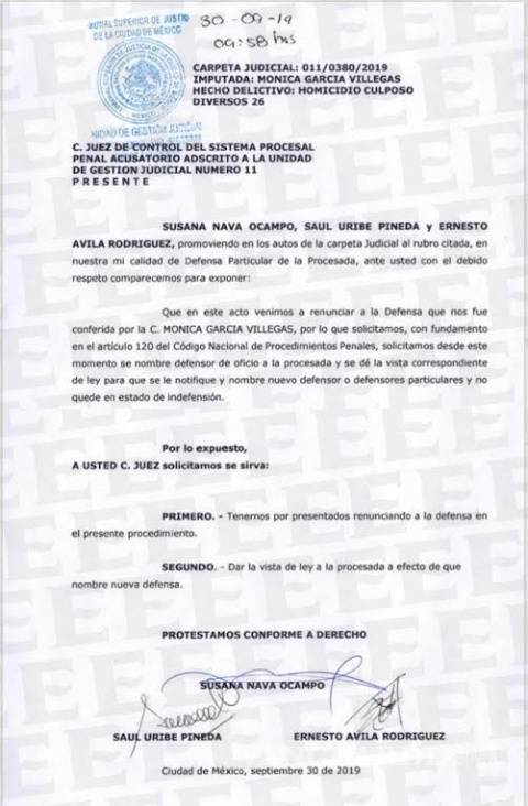 $!Por tercera ocasión, renuncia defensa de dueña del Colegio Rébsamen