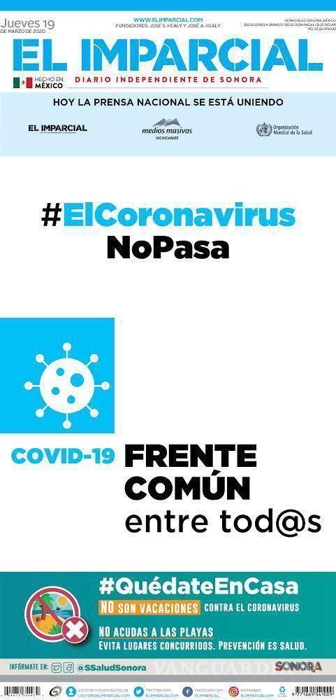 $!Coronavirus: Prensa nacional se une contra el COVID-19 con 'Frente común entre tod@s'