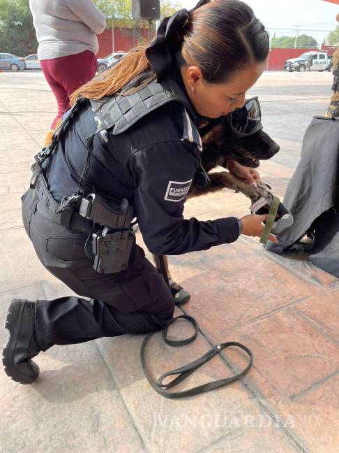 $!La oficial Karina Reyna Ramos junto a Bebeto, perro especializado en detección de narcóticos.