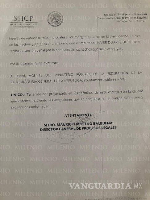 $!UIF denuncia a exfuncionario por ayudar a Javier Duarte a reducir su sentencia