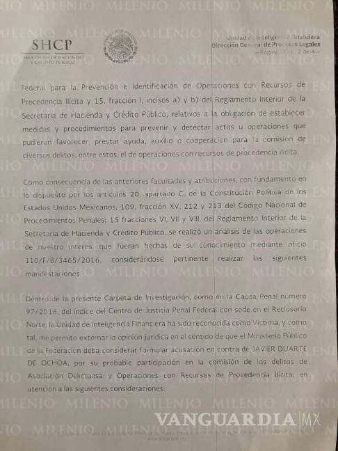 $!UIF denuncia a exfuncionario por ayudar a Javier Duarte a reducir su sentencia
