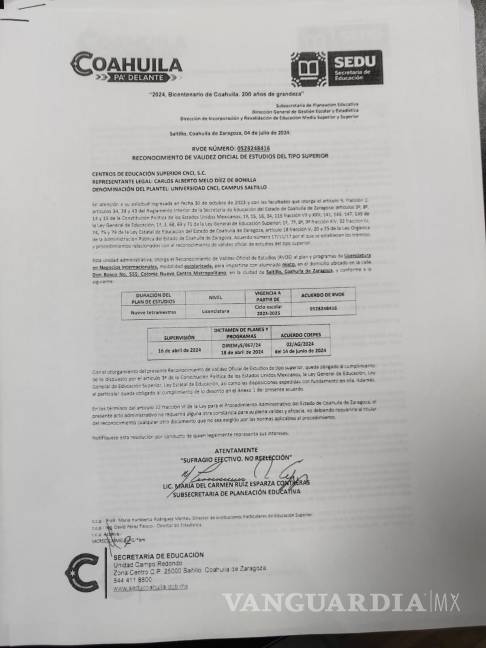 $!RVOE de la Universidad CNCI de la carrera de Licenciatura en Negocios Internacionales.