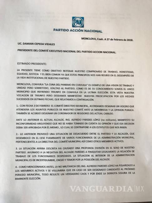 $!Evidencia PAN Monclova ruptura con Alcalde; lo denuncia ante dirigencia nacional