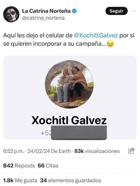 $!Número telefónico de Xóchitl Gálvez es filtrado, acusan a perfil de X cercano a Morena