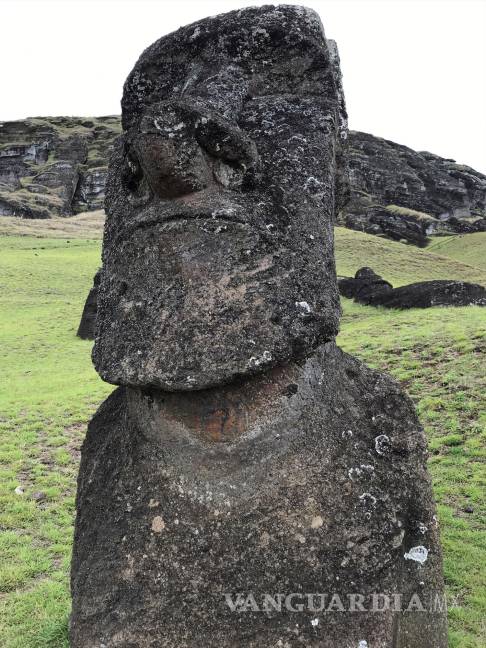 $!Fotografía del 27 de octubre de 2018, de un moai del volcán Ranu Raraku, en la Isla de Pascua, Chile.