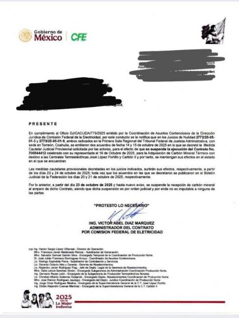 $!La CFE notificó la suspensión del contrato 700544412 hasta nuevo aviso.