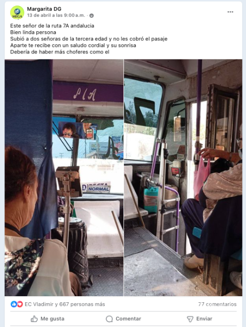 $!La comunidad de Saltillo aplaude las acciones positivas del chofer de la ruta 7A Andalucia hacia los pasajeros.