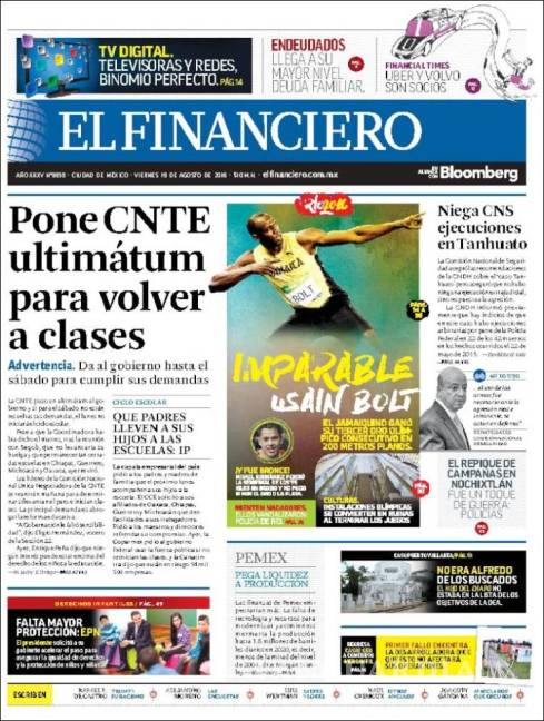 $!Titulares Prensa Nacional 19/08/2016