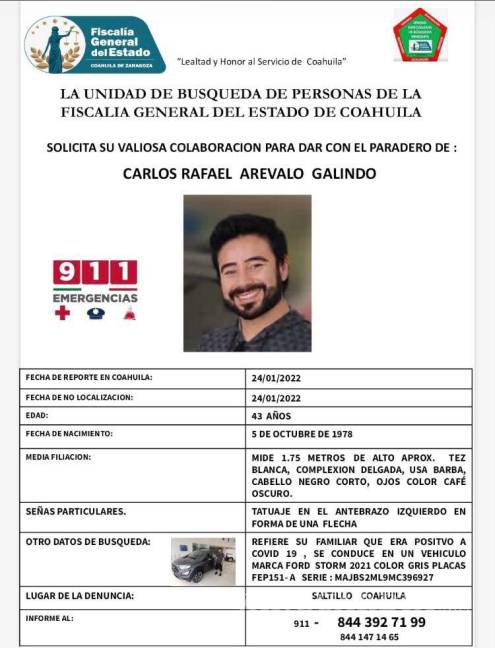 $!Saltillo: Piden la colaboración para localizar a Carlos Rafael; padece COVID-19