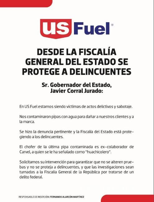 $!Trabajador de Grupo Carvel, responsable de sabotaje contra US Fuel