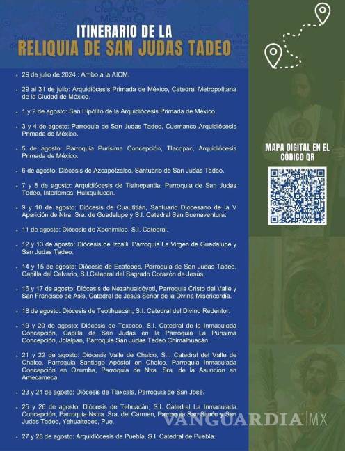$!Reliquias de San Judas Tadeo llegan a México: ¿Cuál será el recorrido de las reliquias de primer grado?