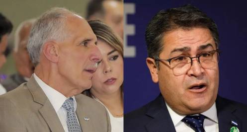 Izquierda, el presidente de Honduras, Nasry Asfura y el ex mandatario hondureño, Juan Orlando Hernández.