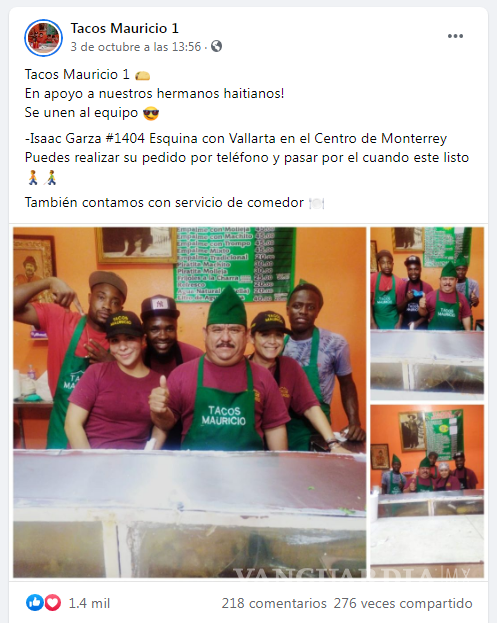 $!‘Apoyo a nuestros hermanos haitianos’; taquería de Monterrey contrata a migrantes