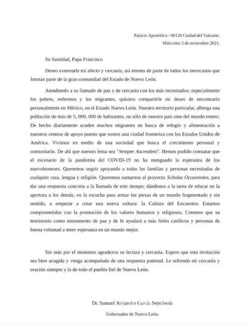 $!En redes compartió la carta que entregó al Papa