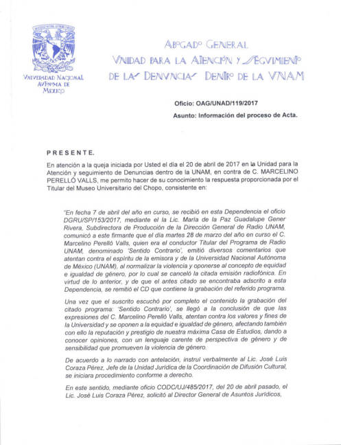 $!UNAM aceptó la renuncia de Perelló sin antes sancionarlo, acusan