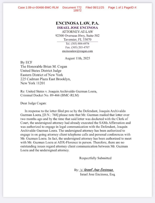 $!‘El Chapo’ Guzmán recibe luz verde de EU para reunirse con su abogado en penal de máxima seguridad