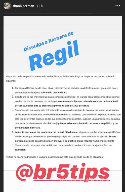 $!Shanik Berman pide disculpas a Bárbara del Regil; 'no conozco lo que cobra por esos eventos'