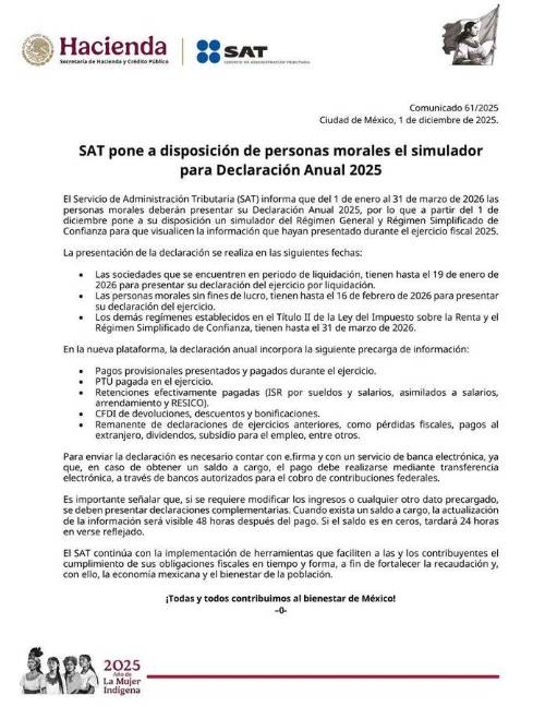 $!SAT activa simulador para la declaración anual de personas morales: fechas y todo lo que debes saber