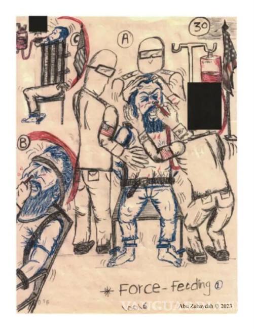 $!Abu Zubaydah, conocido como el “prisionero eterno”, preso en Guantánamo desde 2006, muestra en dibujos la tortura a la que fue sometido por la CIA.