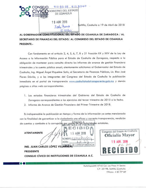 $!Llama Consejo Cívico a transparentar información financiera de Coahuila